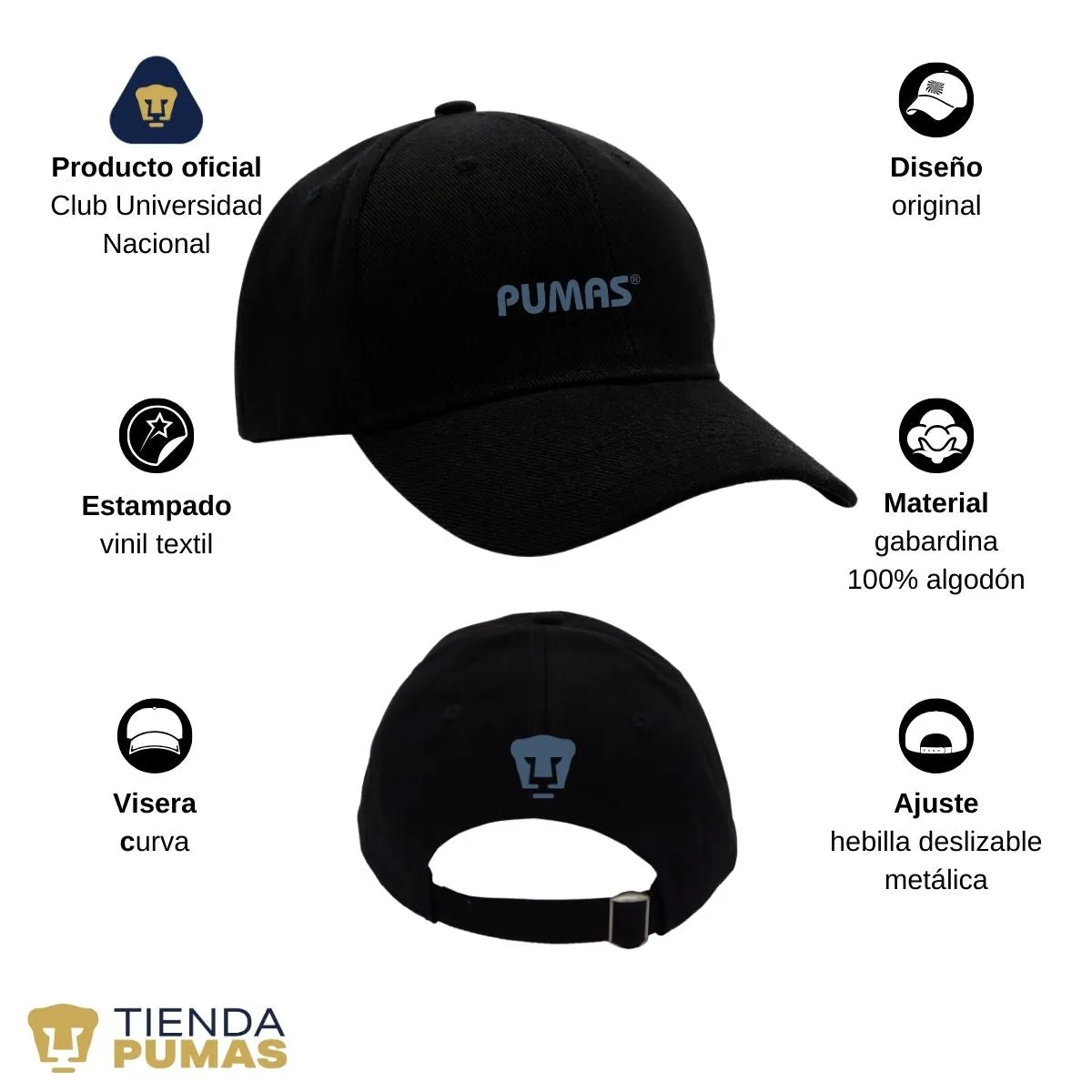 Gorra Pumas UNAM Hombre Mujer Ajustable Logo Azul 2 Vinil