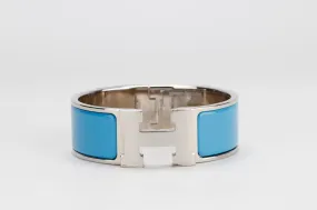 Hermes Clic Clac 2cm MM Size, Blue Cielo Color, Silver Hardware, with Dust Cover & Box