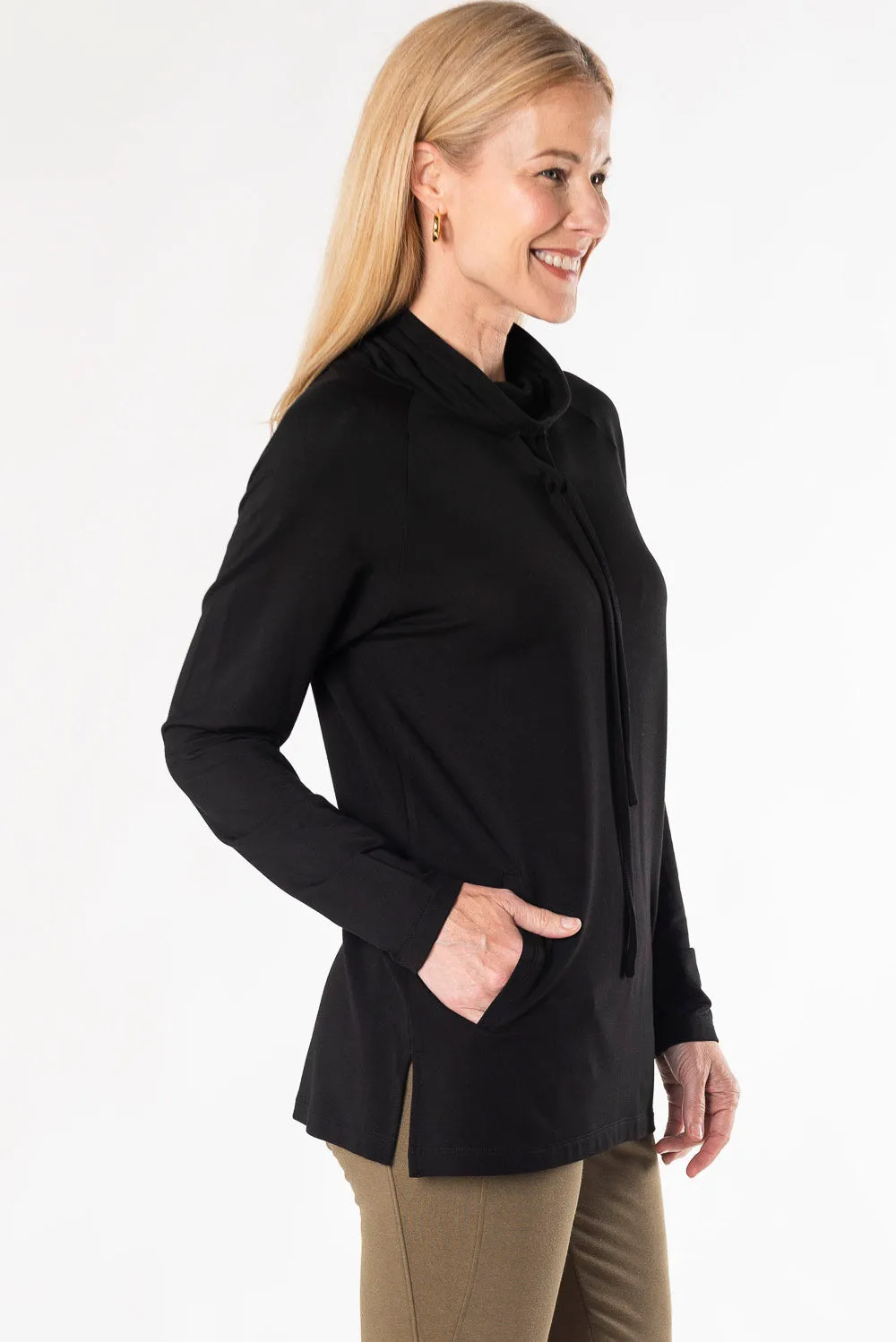 Iris Shawl Collar Bamboo Tunic - Black