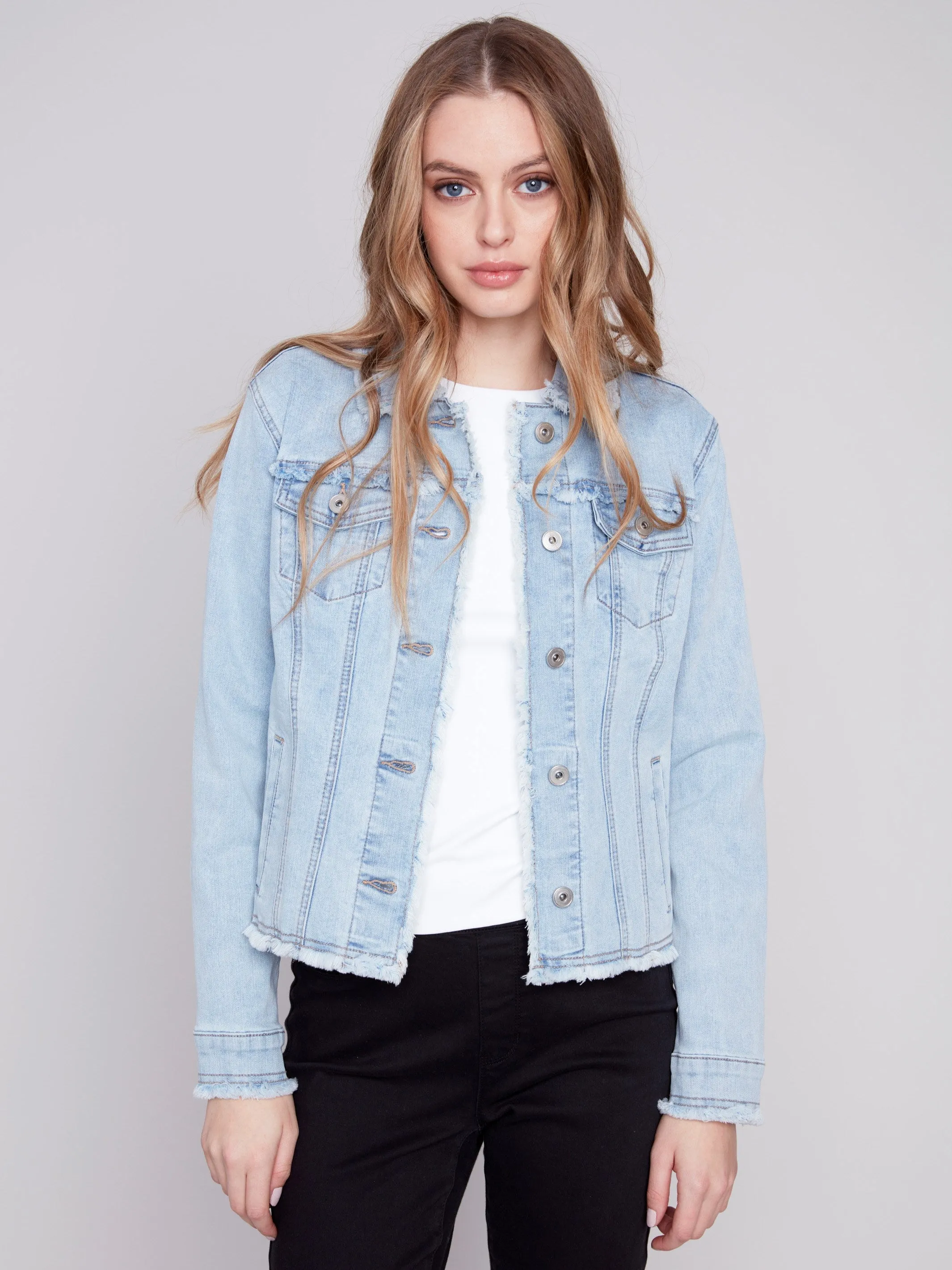 Jean Jacket with Frayed Edges - Bleach Blue