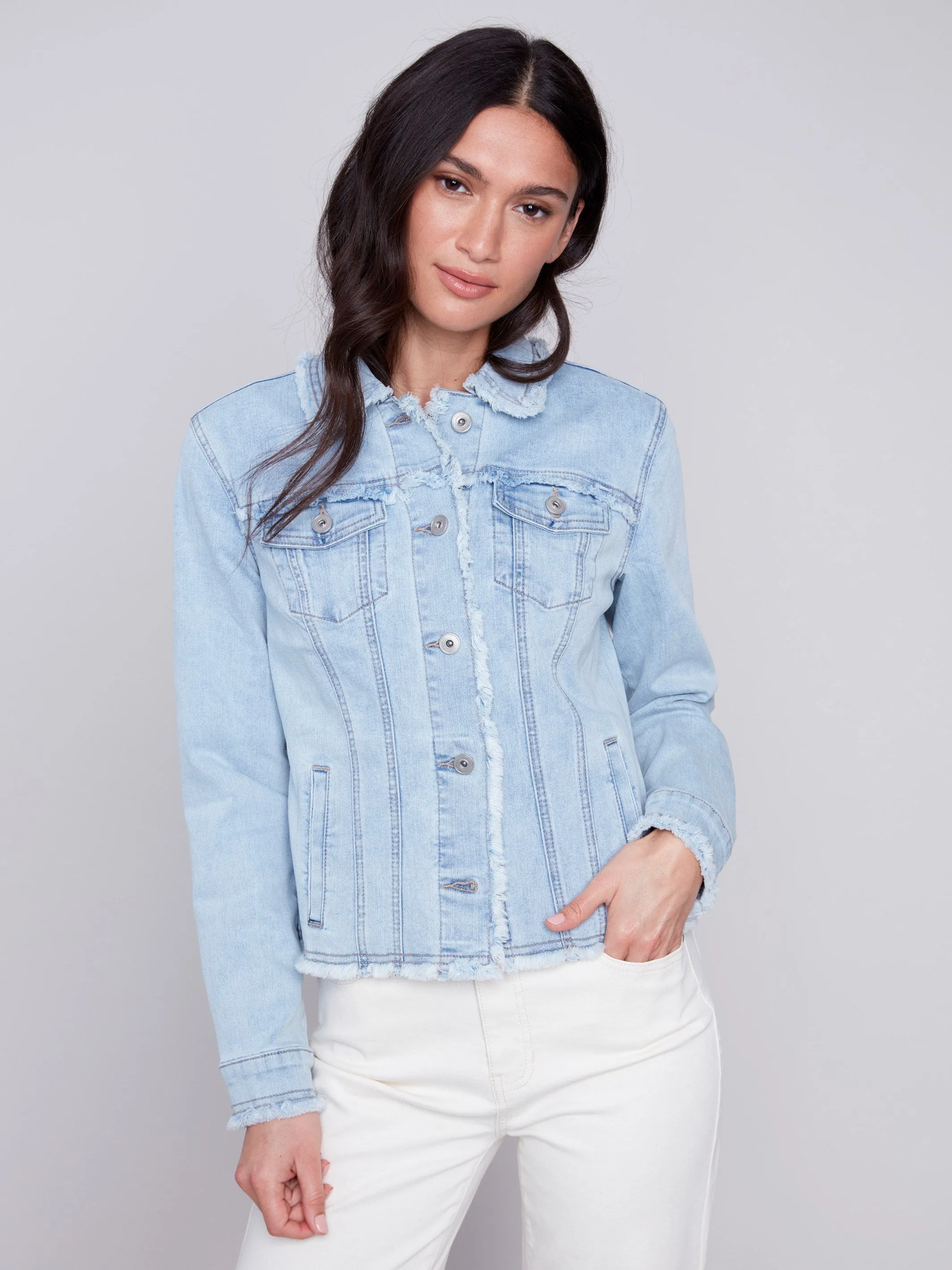 Jean Jacket with Frayed Edges - Bleach Blue