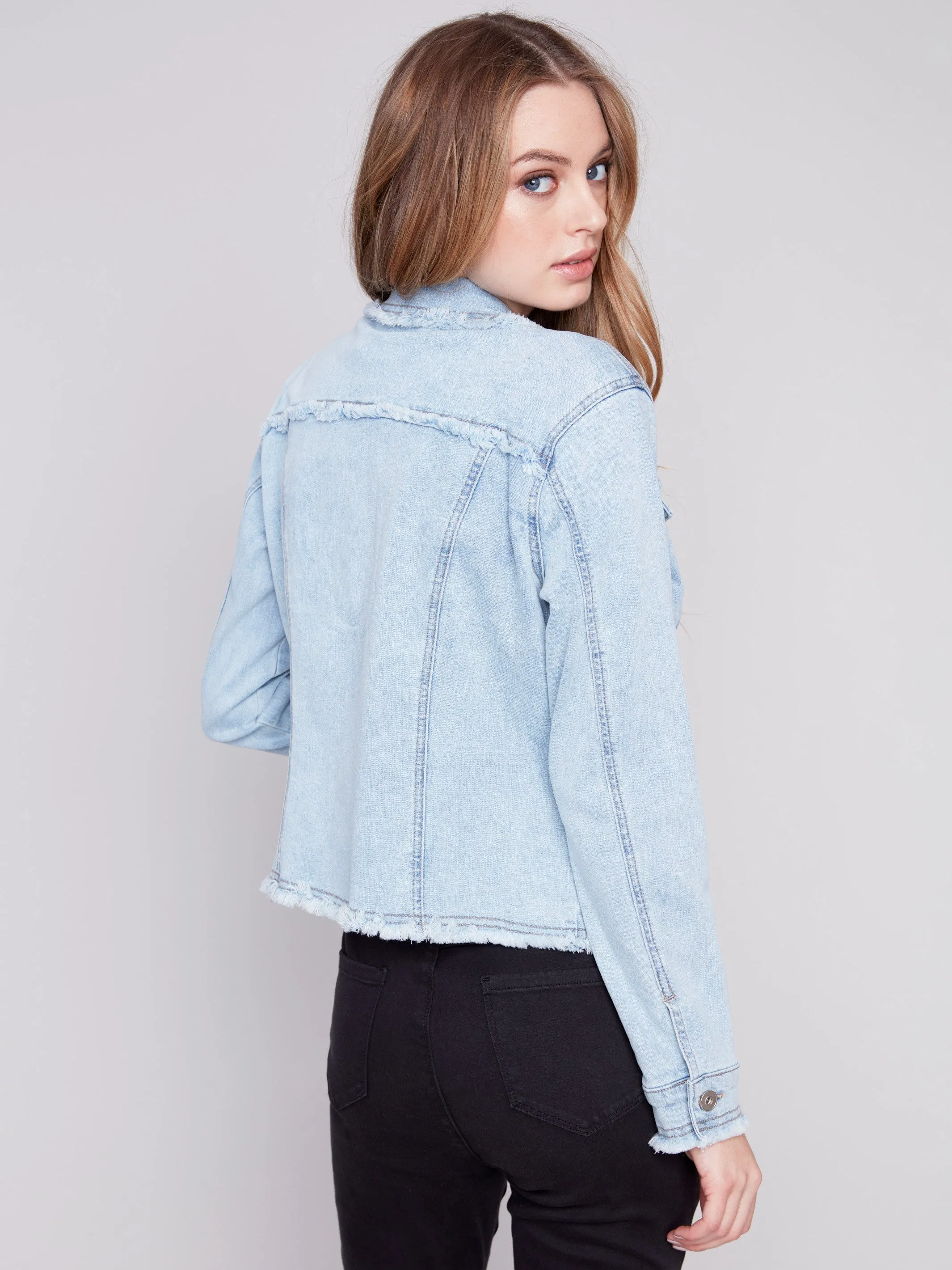 Jean Jacket with Frayed Edges - Bleach Blue