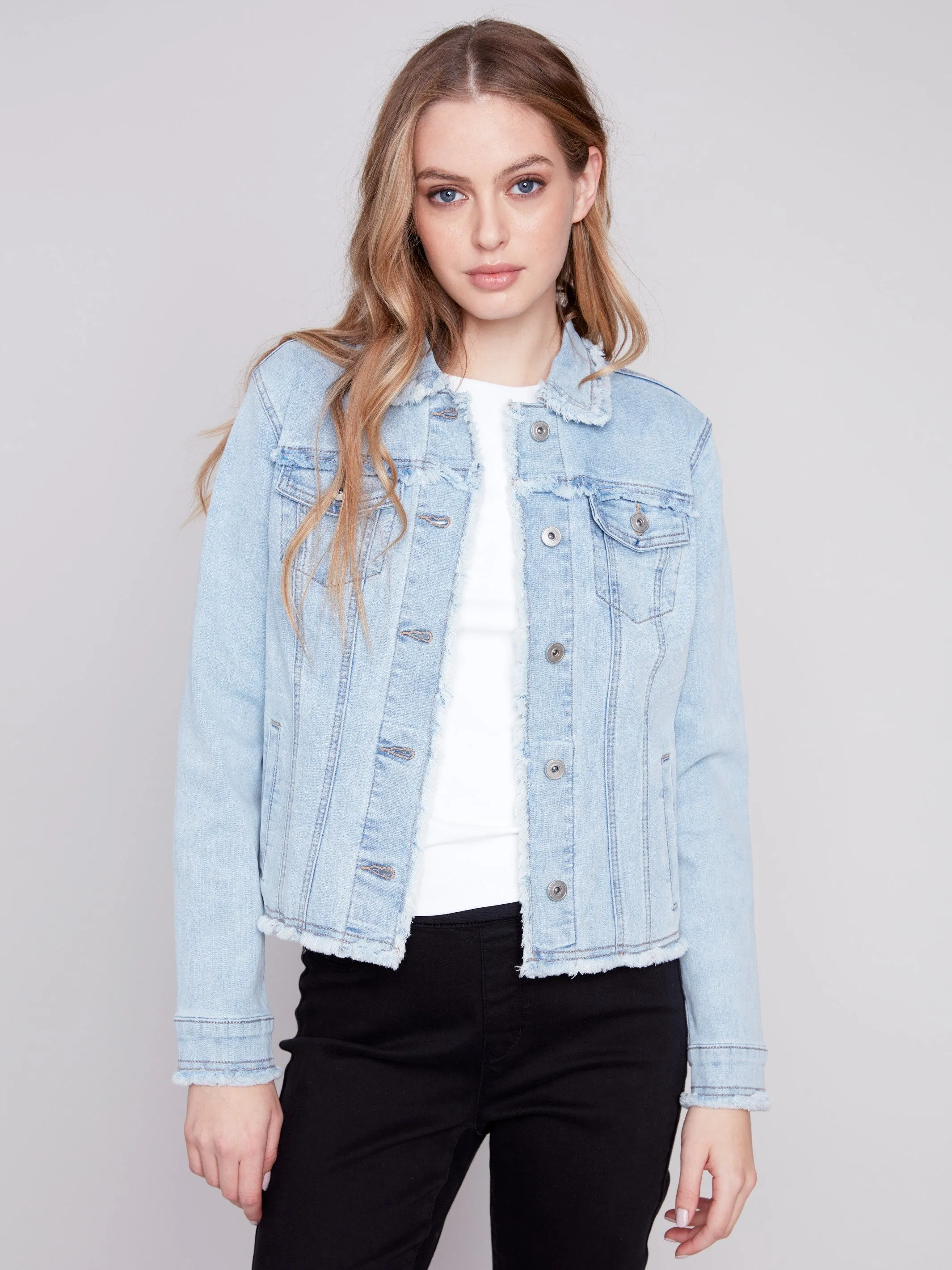 Jean Jacket with Frayed Edges - Bleach Blue