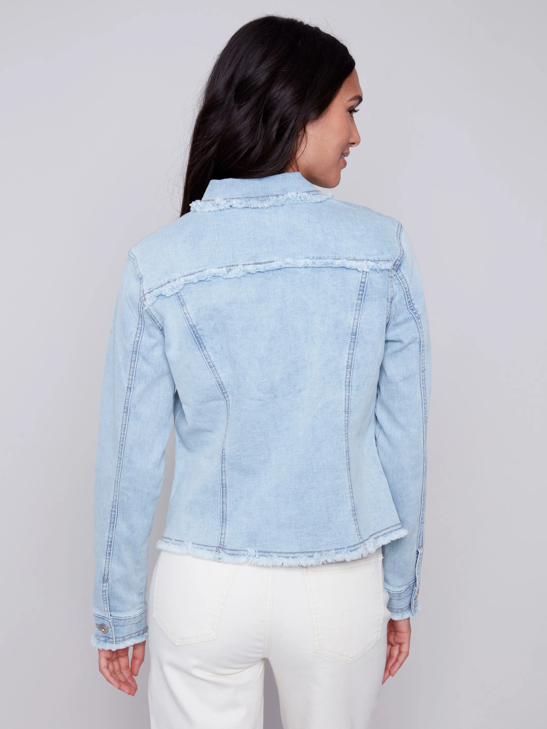 Jean Jacket with Frayed Edges - Bleach Blue