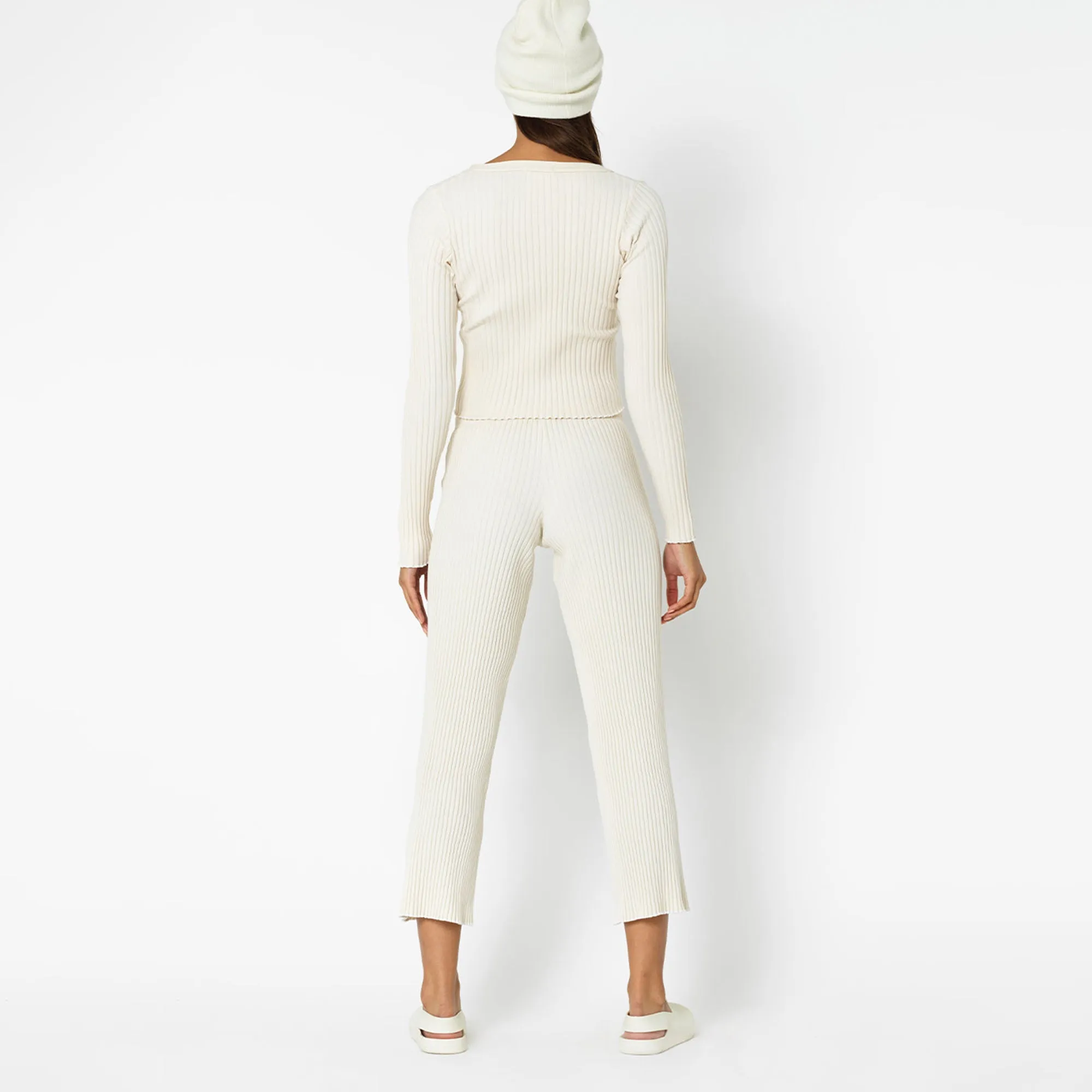 John Elliott Womens Ginza Rib Cropped Pant 'Feather'