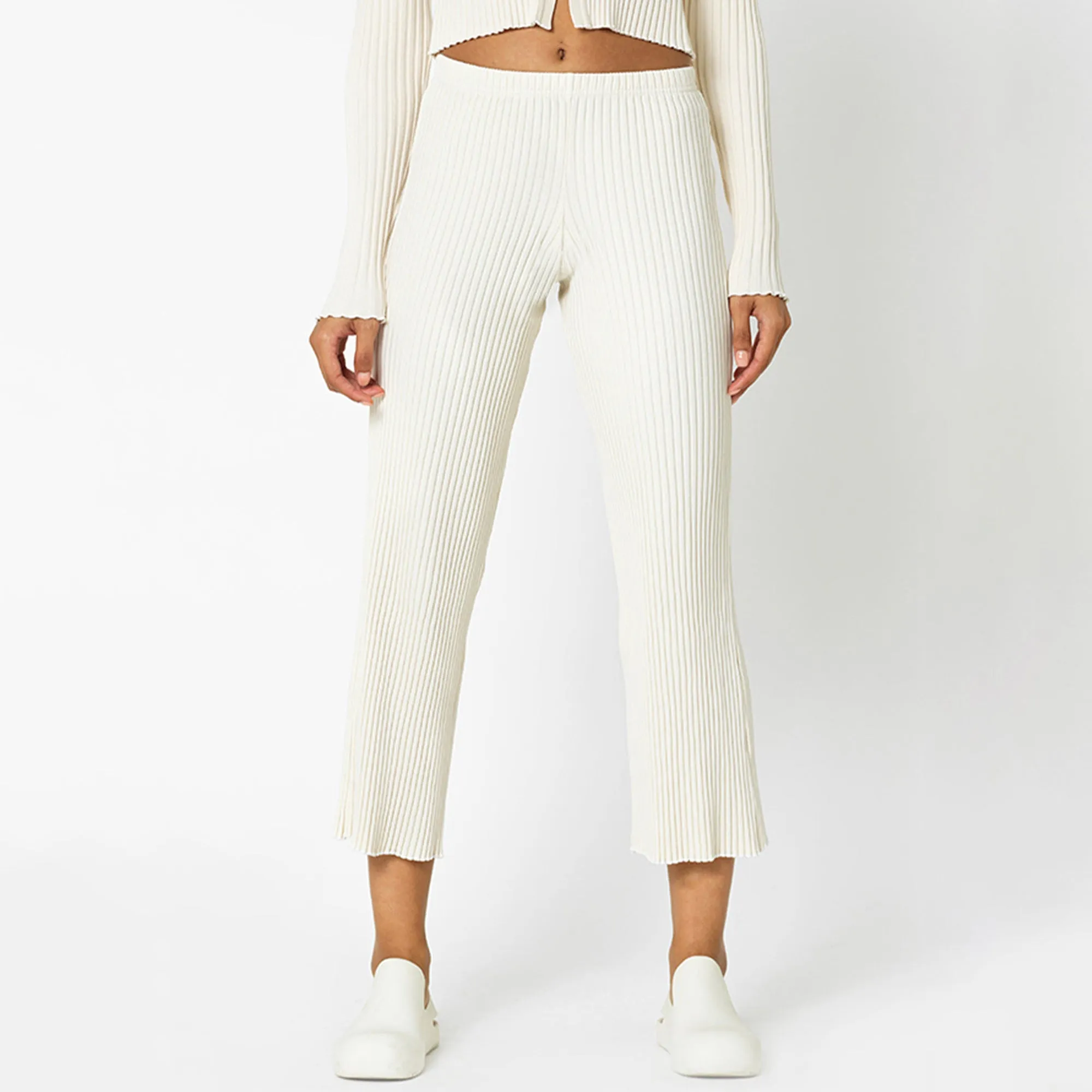 John Elliott Womens Ginza Rib Cropped Pant 'Feather'