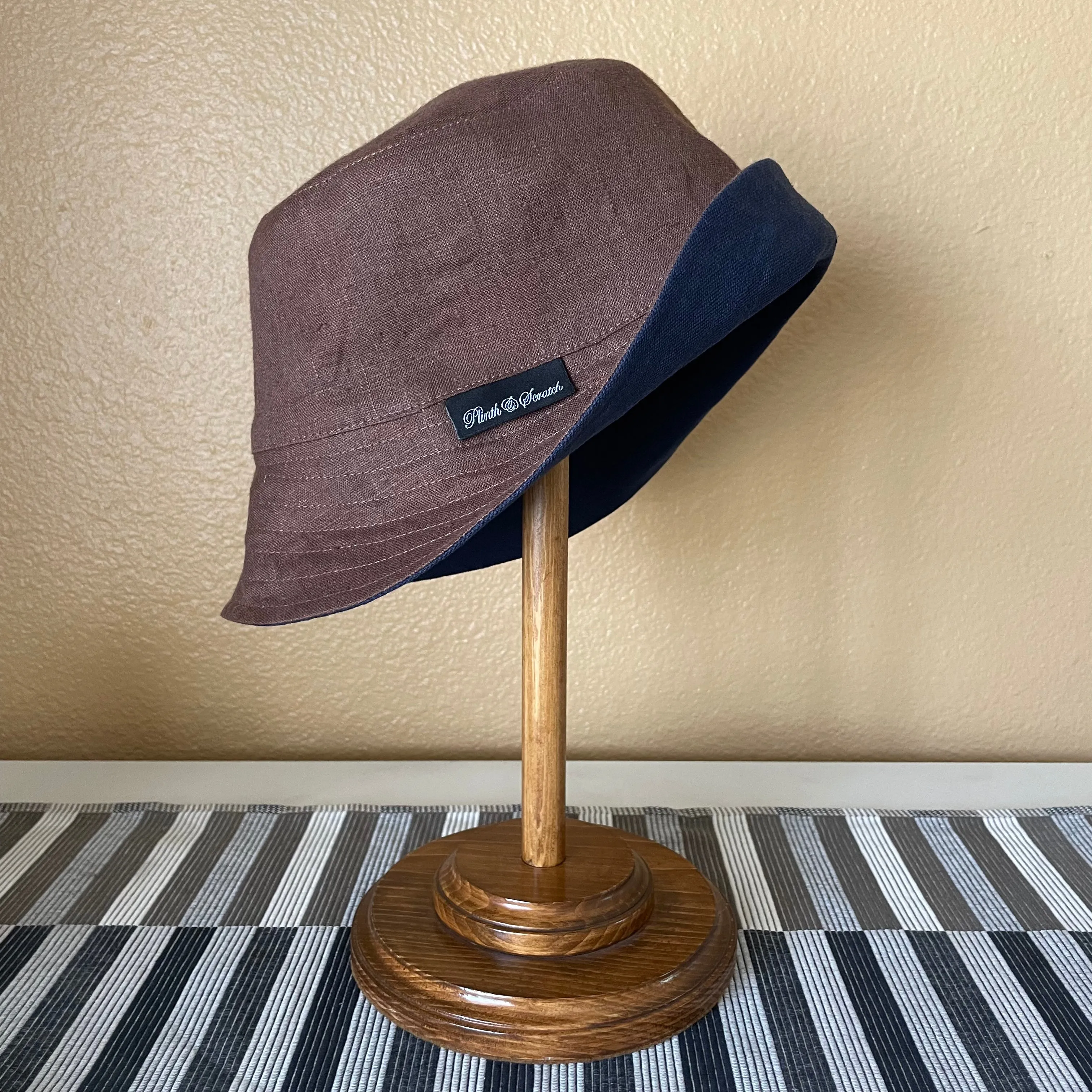 Joyride Reversible Bucket Hat in Albini Tobacco and Navy Linen