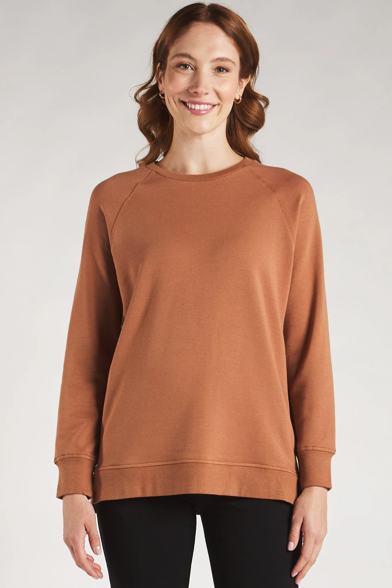 Kamea Side-Zip Bamboo Fleece Sweatshirt - Warm Brown