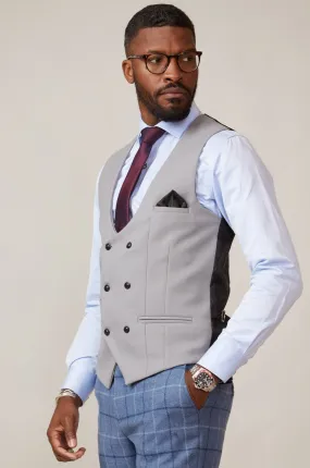 KELVIN - Silver Double Breasted Waistcoat