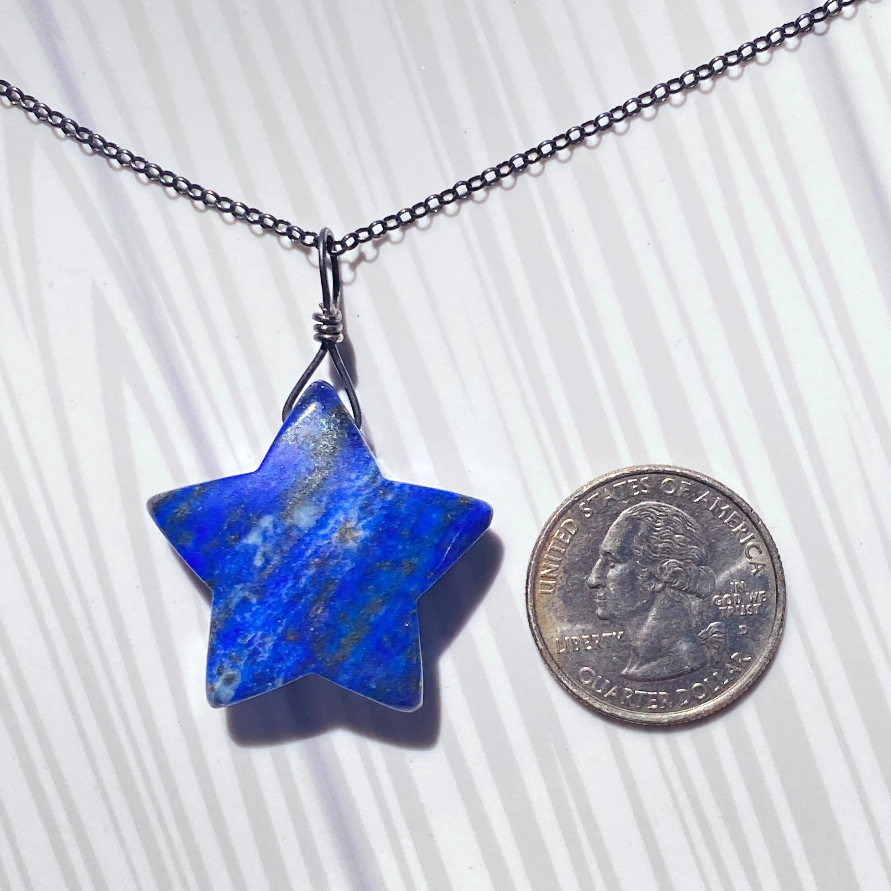 Lapis Lazuli Star on Oxidized Sterling Silver Chain