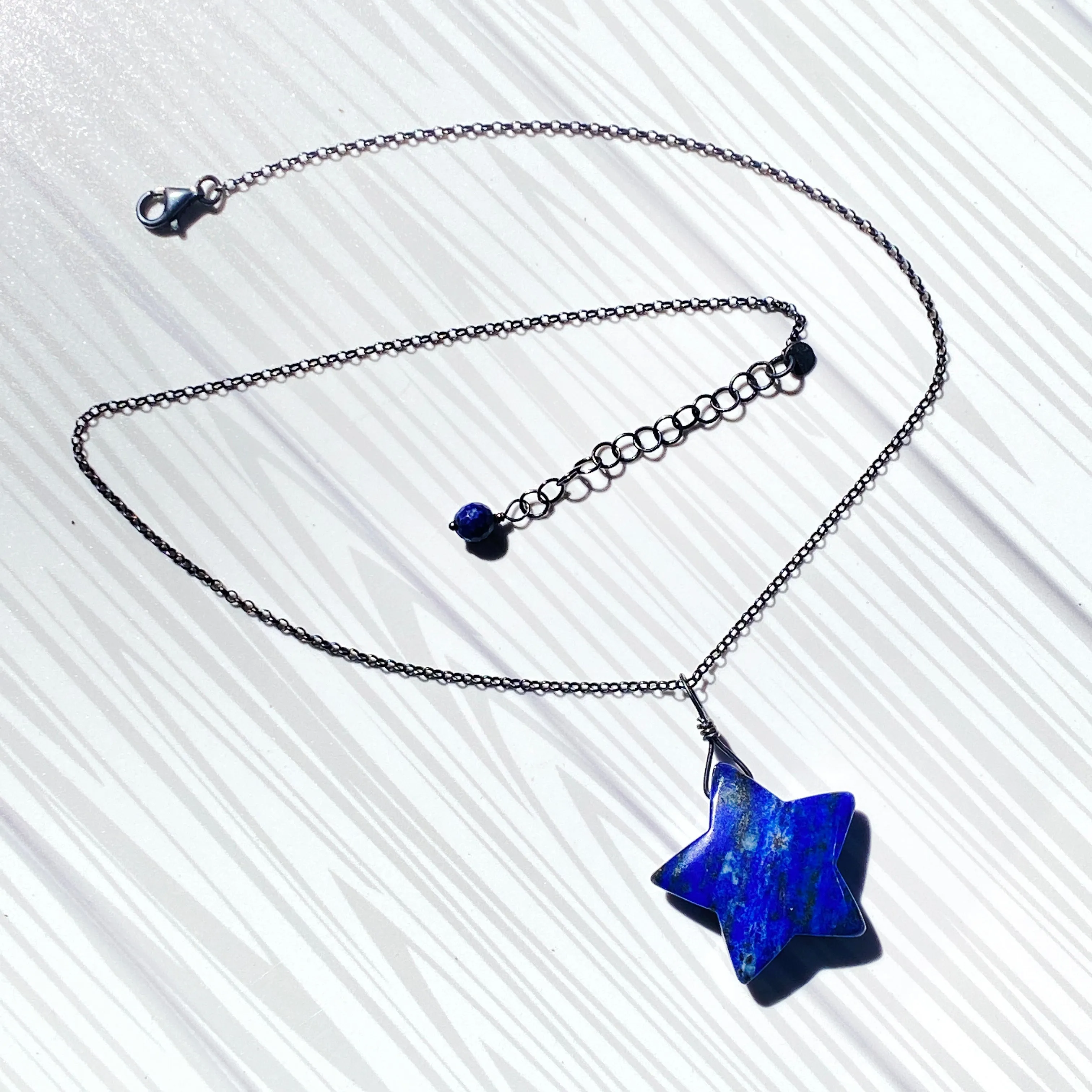 Lapis Lazuli Star on Oxidized Sterling Silver Chain