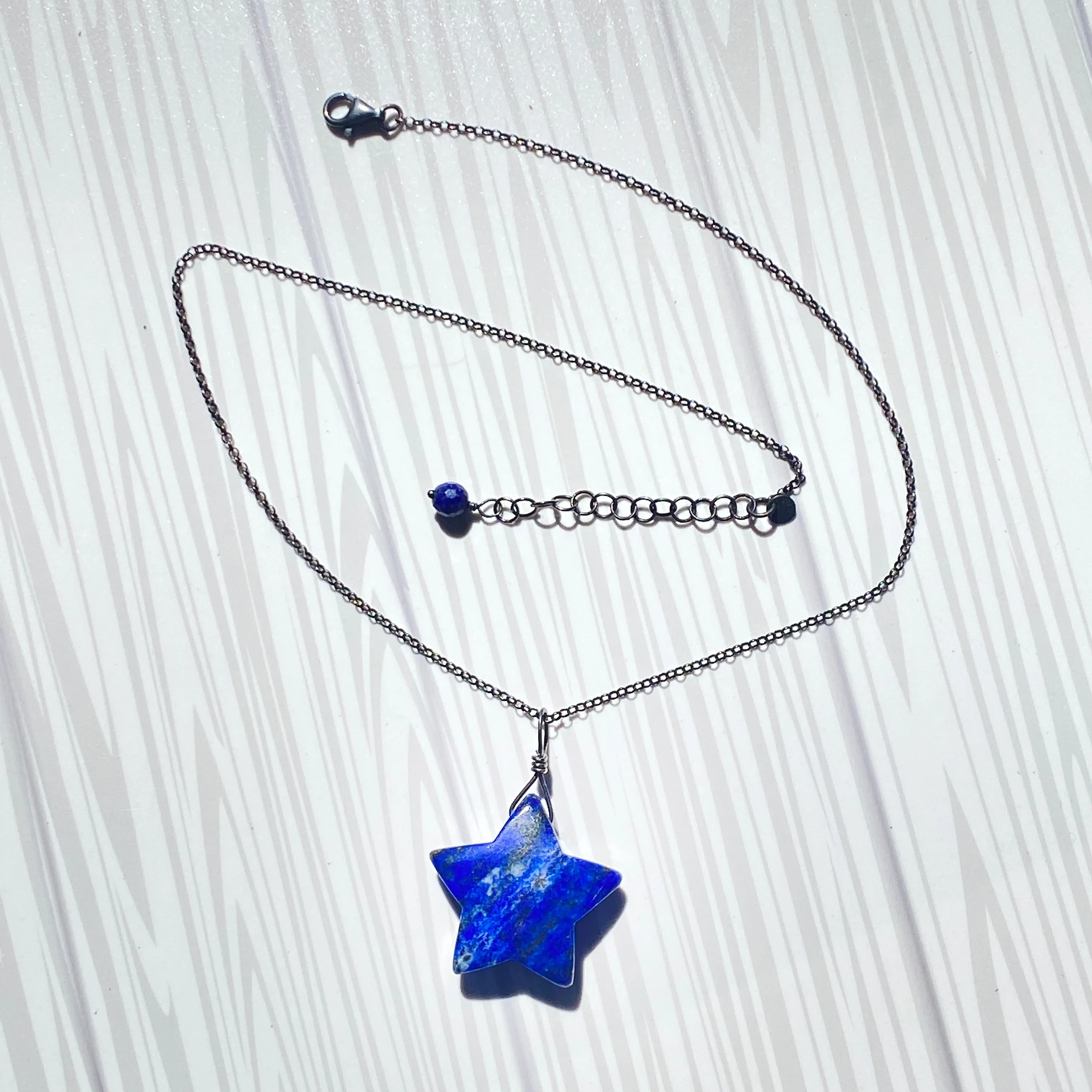 Lapis Lazuli Star on Oxidized Sterling Silver Chain