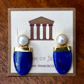 Lapis Shield Deco Earrings