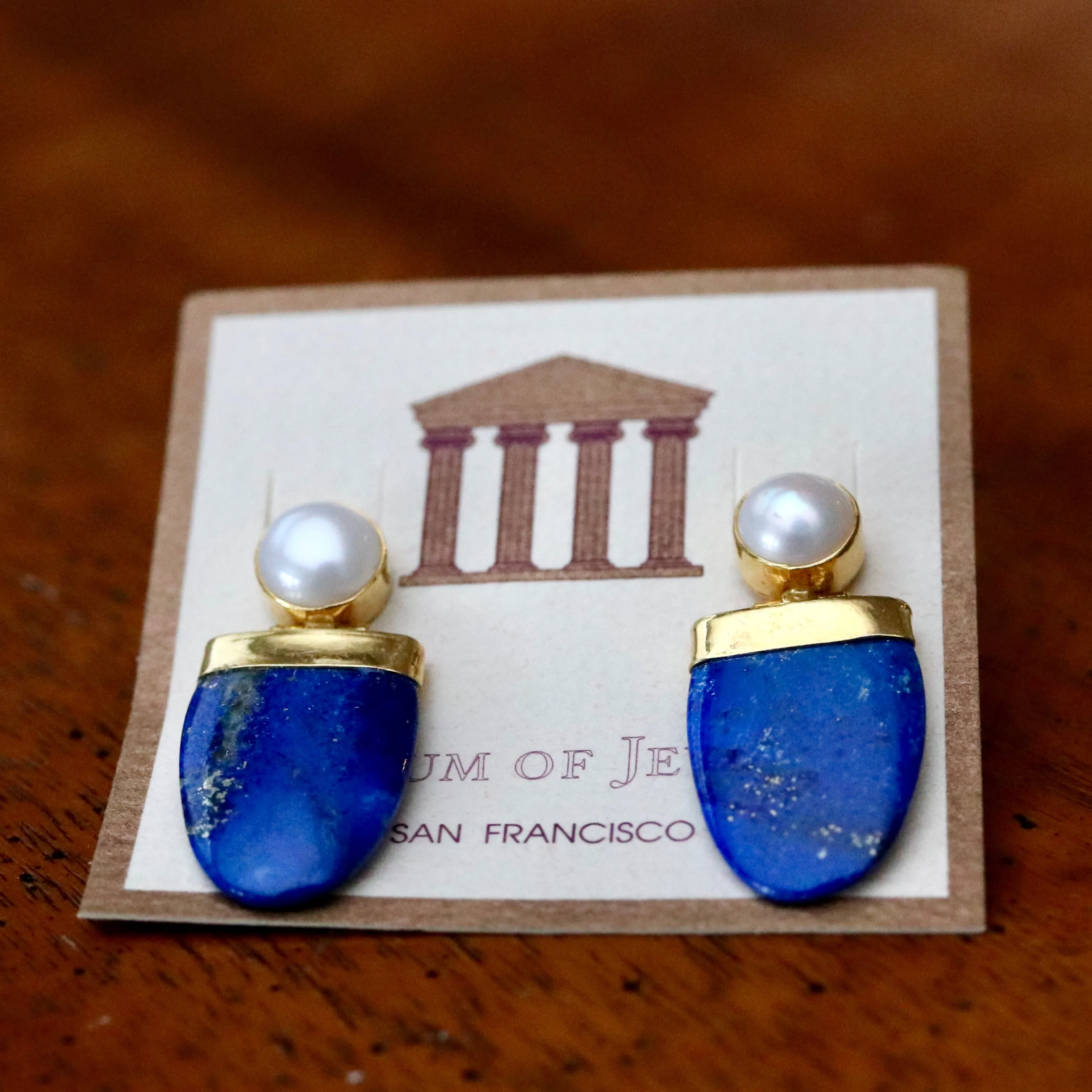 Lapis Shield Deco Earrings