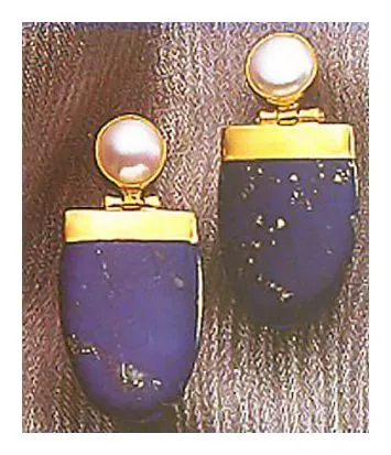 Lapis Shield Deco Earrings