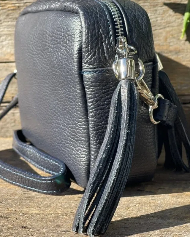 Leather Tassels Bag - Navy