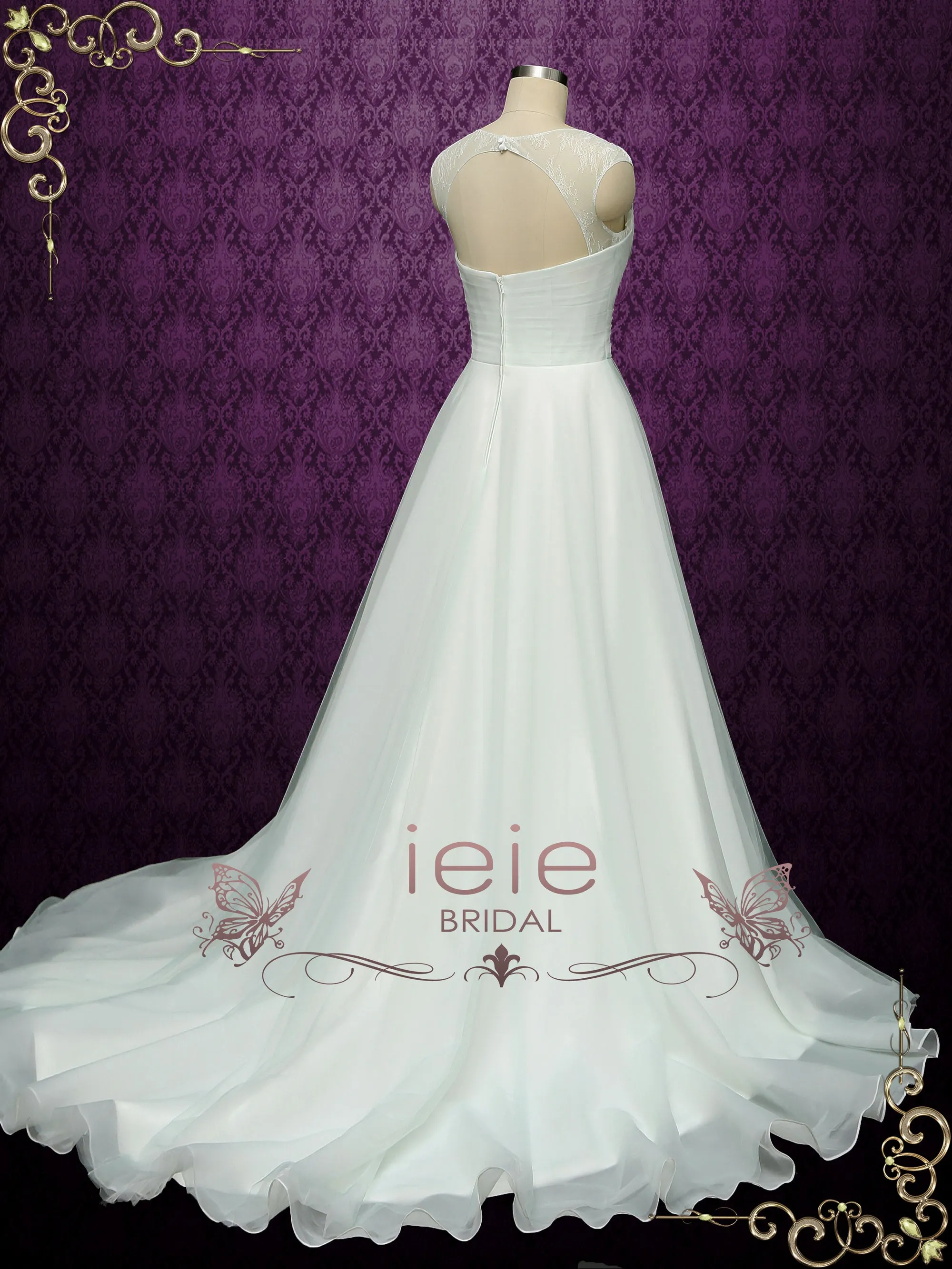 Light Green A-line Wedding Dress with Cap Sleeves SHA