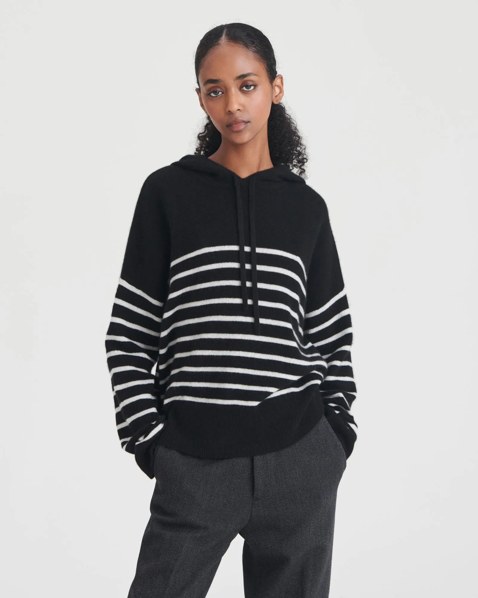 Lightweight Striped Cashmere Oversized Hoodie