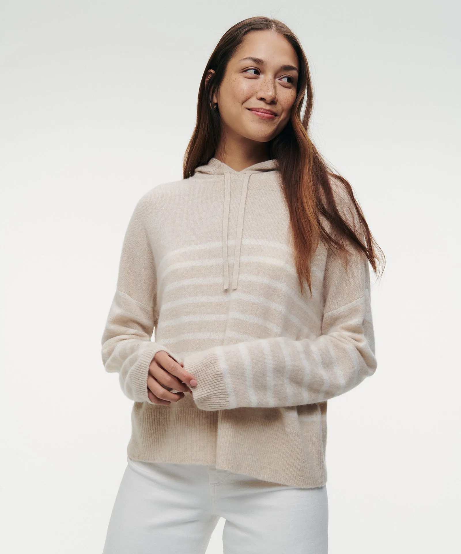 Lightweight Striped Cashmere Oversized Hoodie