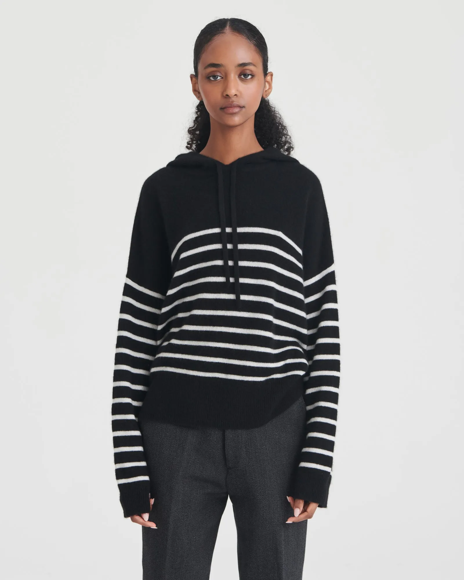 Lightweight Striped Cashmere Oversized Hoodie