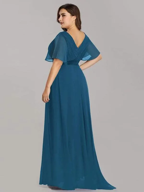 Long V-neck Chiffon Dress Plus Size 16 Style 89009