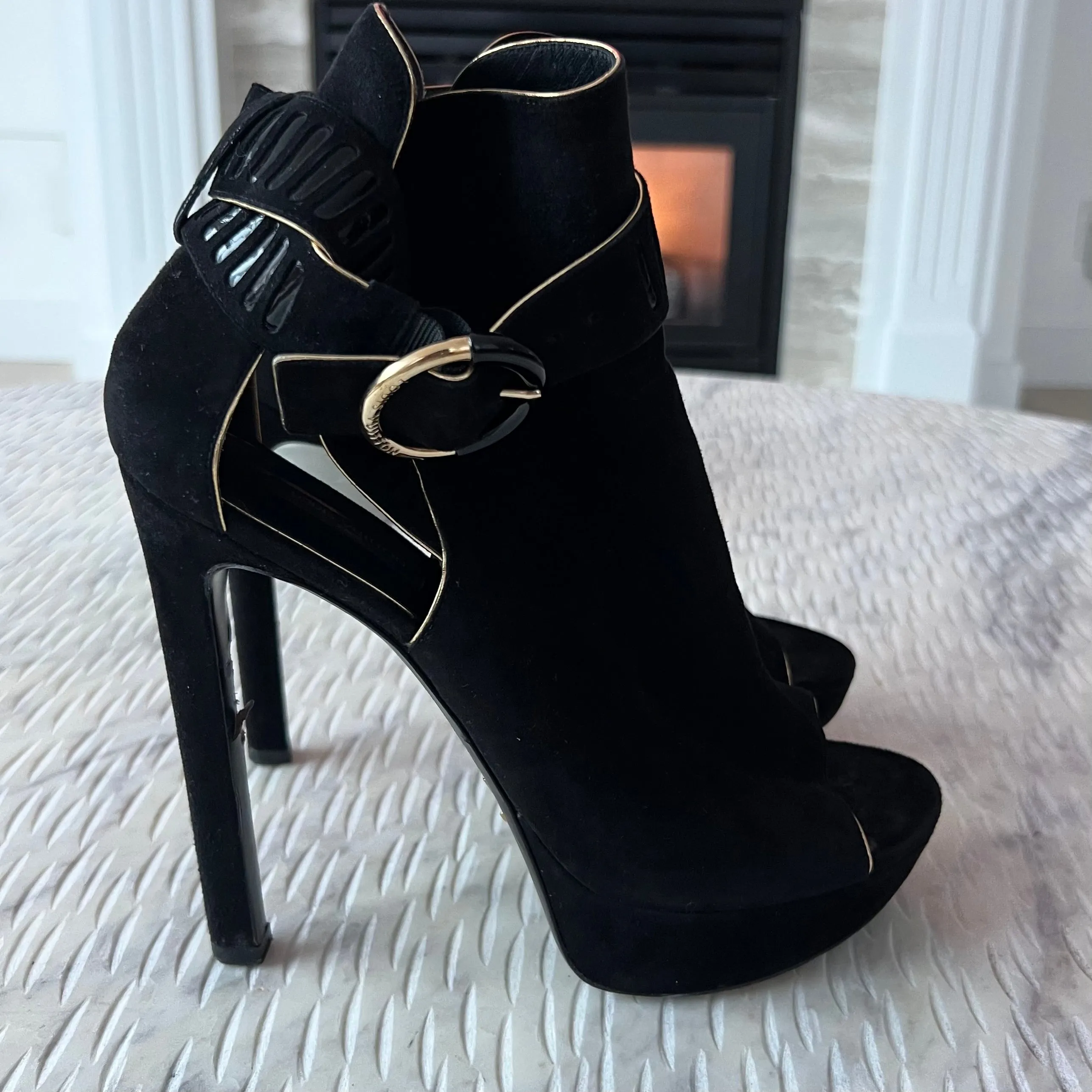 Louis Vuitton Black Suede Heels