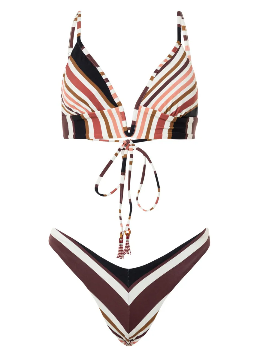 Maaji Burgundy Barcode Parade Long Line Triangle Bikini Top