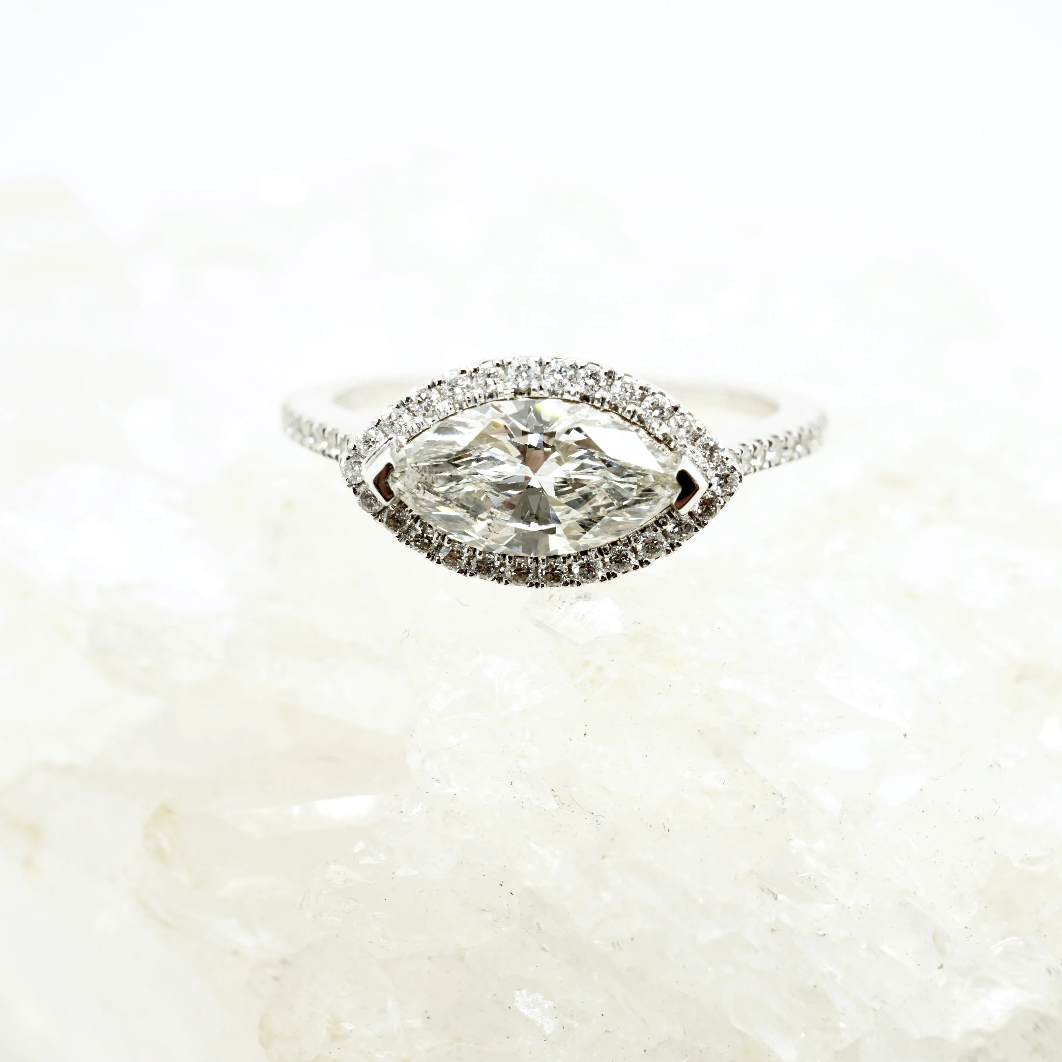 Marquise Diamond Engagement Ring, Marquise Diamond Halo Ring