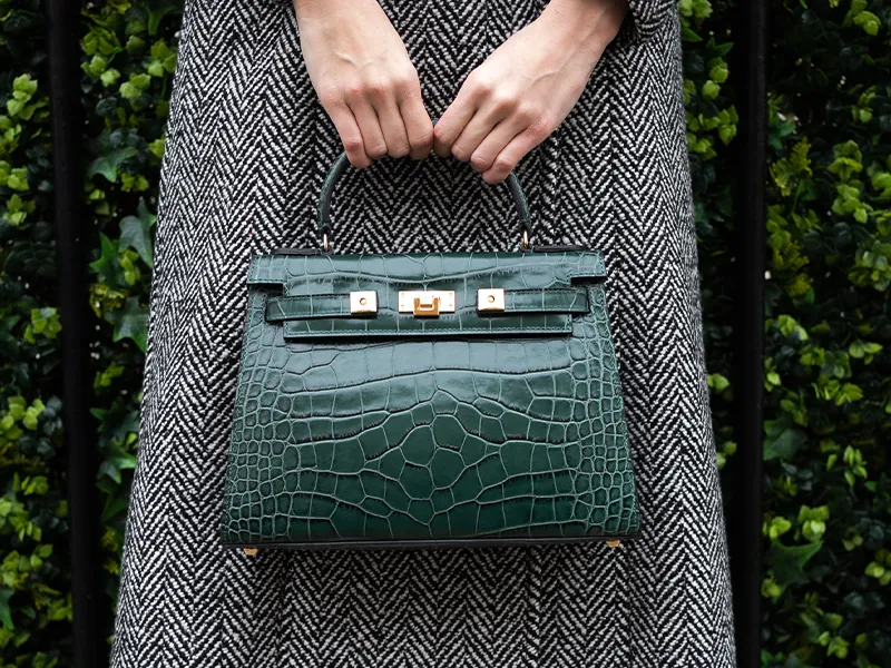 Maya Large Orinoco 'Croc' Print Calf Leather Handbag - Dark Green