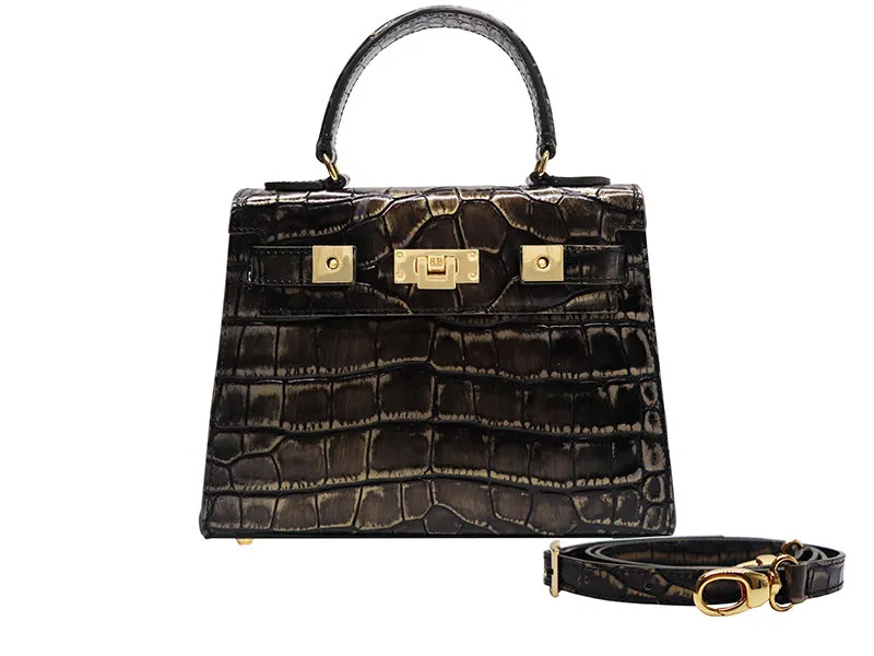 Maya Midi Orinoco 'Croc' Print Calf Leather Handbag - Aviator