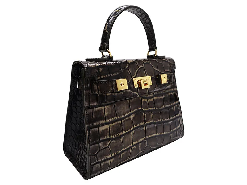 Maya Midi Orinoco 'Croc' Print Calf Leather Handbag - Aviator