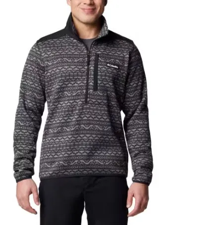 MEN'S PRINTED HALF ZIP SWEATER - SHARK MADRAS TONAL