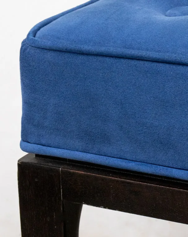 Mid-Century Blue Suede Upholstered Stools, Pair