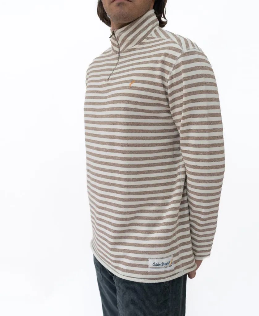 Mocha Stripe 1/4 Zip Rag Top | Mocha Stripe