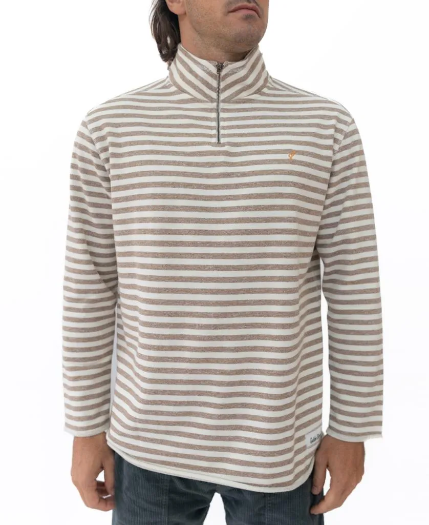 Mocha Stripe 1/4 Zip Rag Top | Mocha Stripe