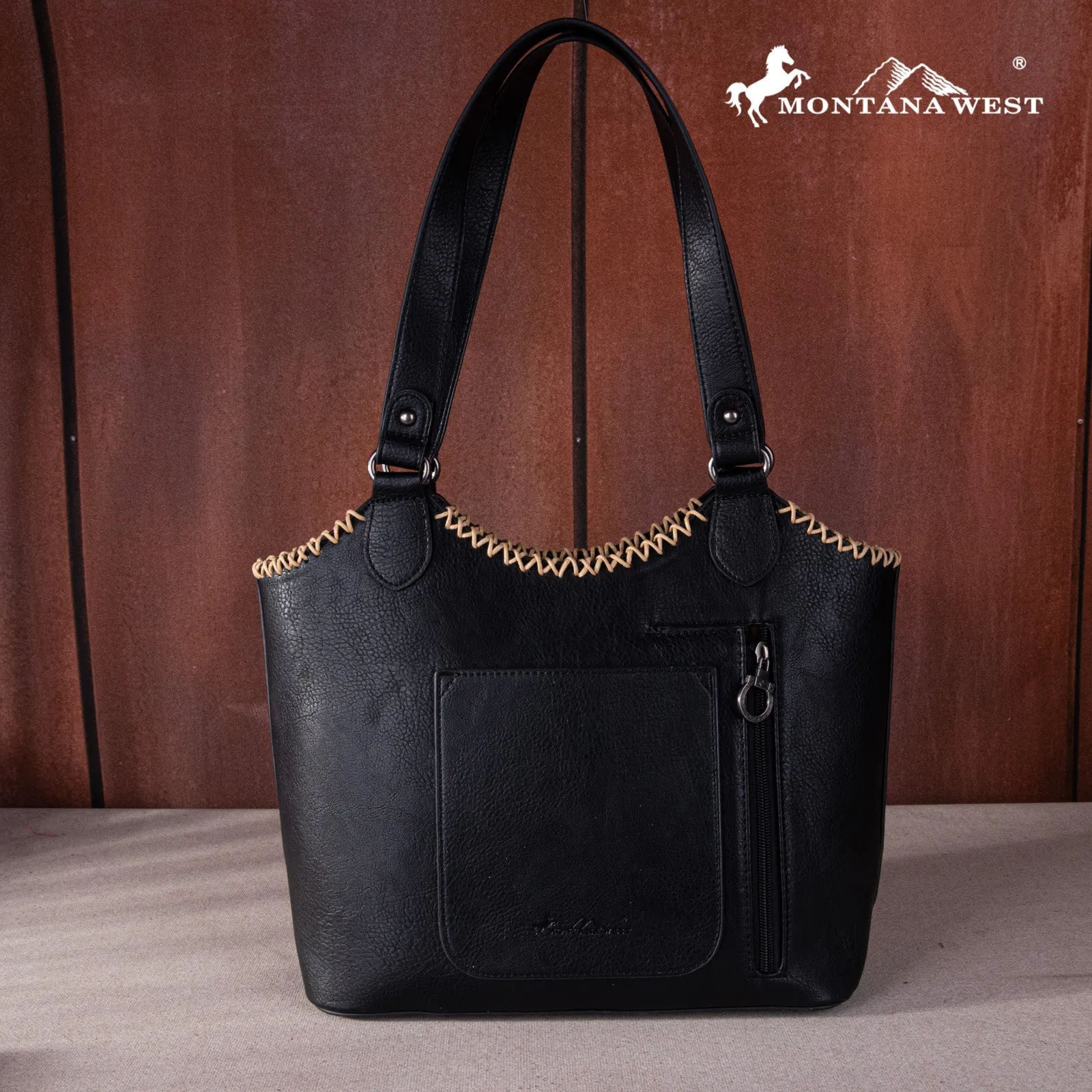 Montana West Feather Whipstitch Tote Bag