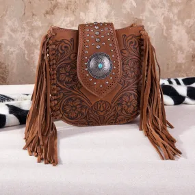 Montana West Vintage Floral Tooled Fringe Crossbody Bag