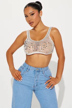 My Time To Shine Crochet Top - White/Silver