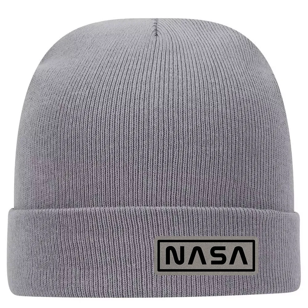 NASA Letter Leatherette Patch Superior Cotton Blend 12" Classic Knit Cuff Beanies for Men & Women