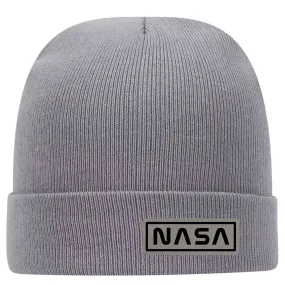 NASA Letter Leatherette Patch Superior Cotton Blend 12" Classic Knit Cuff Beanies for Men & Women