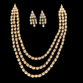 NS331 Shivani SHORT  3  layer pachi Kundan necklace with earrings(READY TO SHIP)