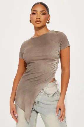 On Cloud Nine Asymmetrical Washed Top - Taupe