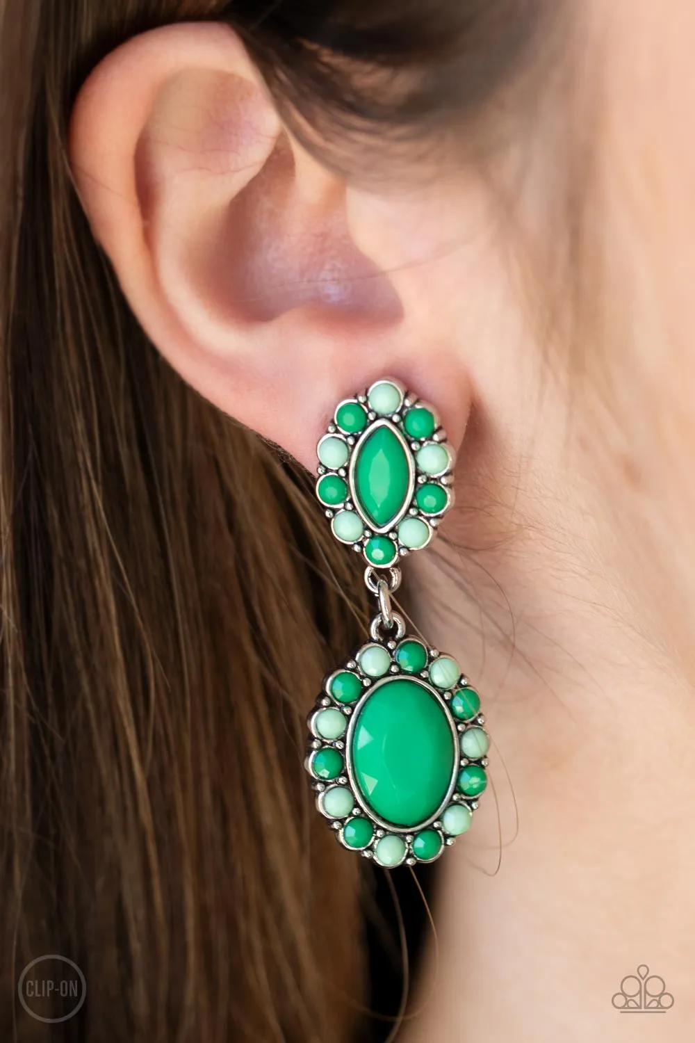 Paparazzi Positively Pampered - Green Clip - On Earrings