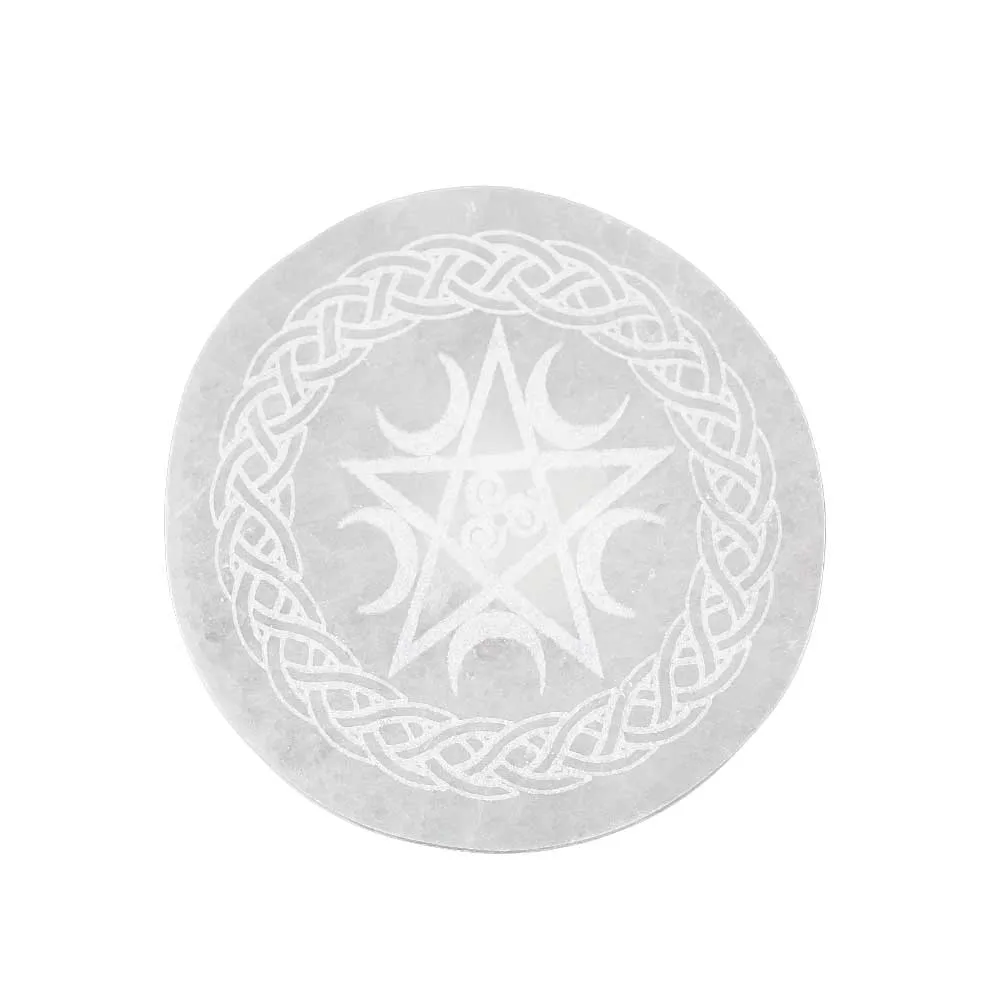 Pentacle Etched Selenite Incense Holder