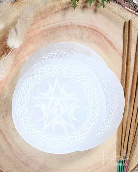 Pentacle Etched Selenite Incense Holder