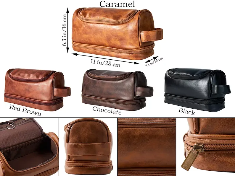 Personalized Toiletry Bag, Groomsman Gift For Him, Engraved PU Leather Dopp Kit