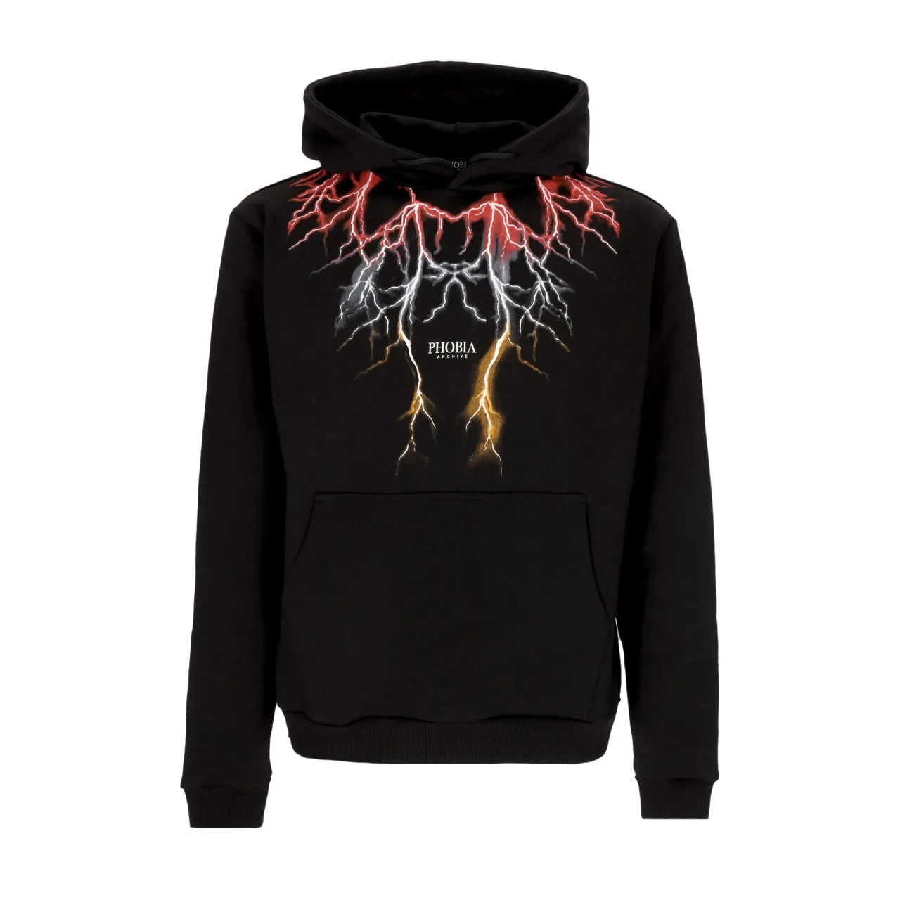 Phobia Black hoodie with red-grey-orange lightning PH00112REDGROR 