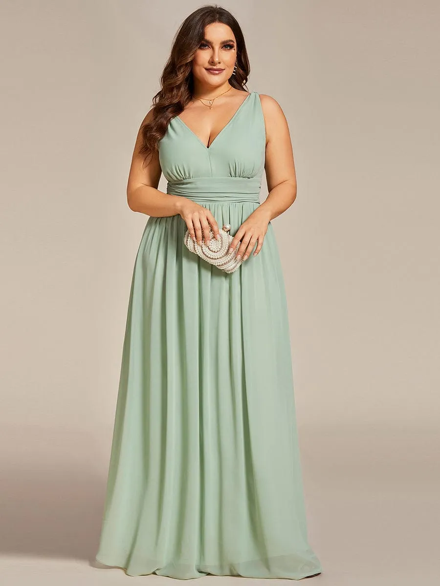 Pleated Sleeveless V-Neck Chiffon Maxi Dress