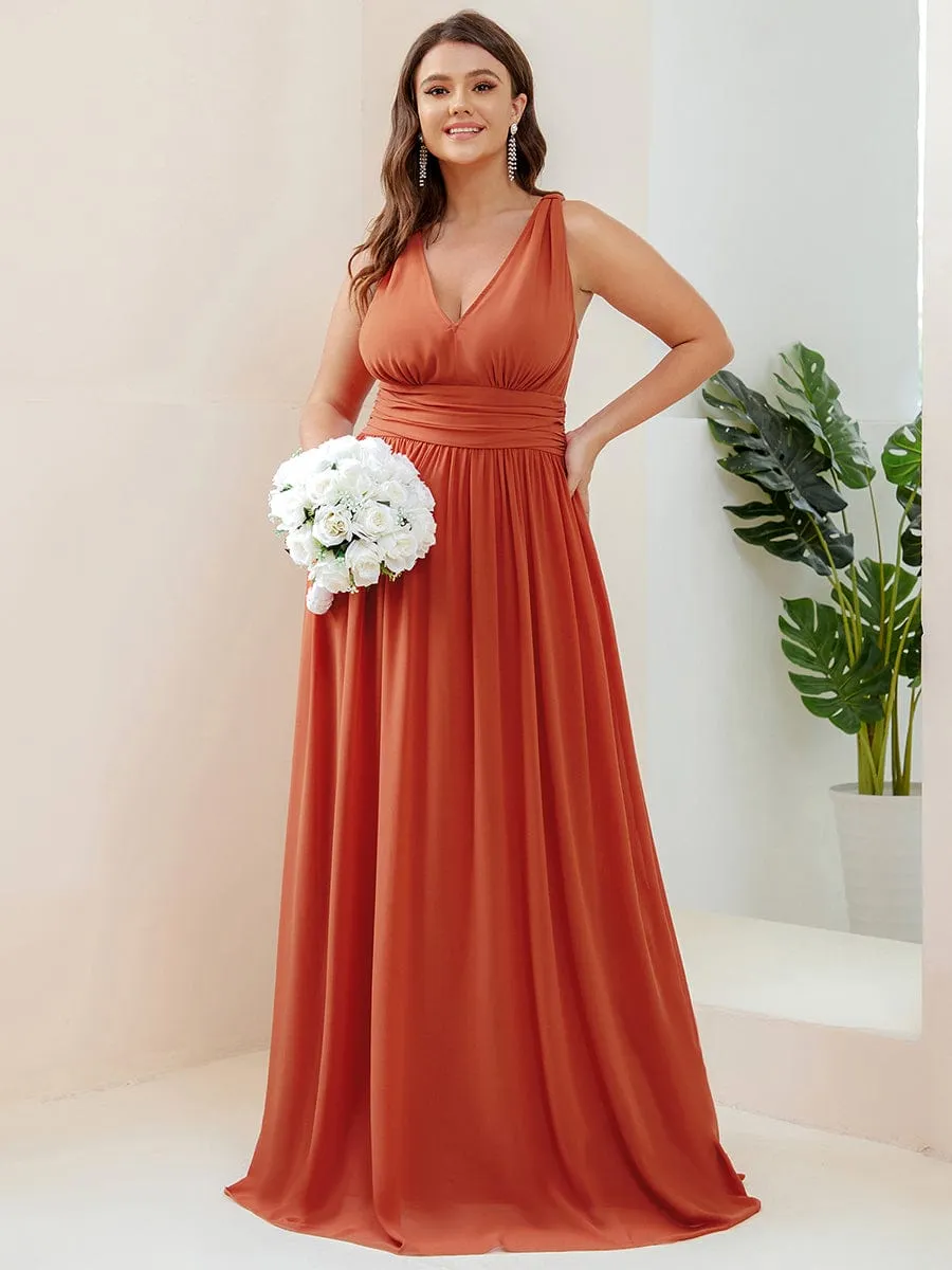 Pleated Sleeveless V-Neck Chiffon Maxi Dress