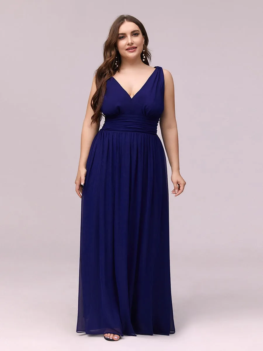 Pleated Sleeveless V-Neck Chiffon Maxi Dress